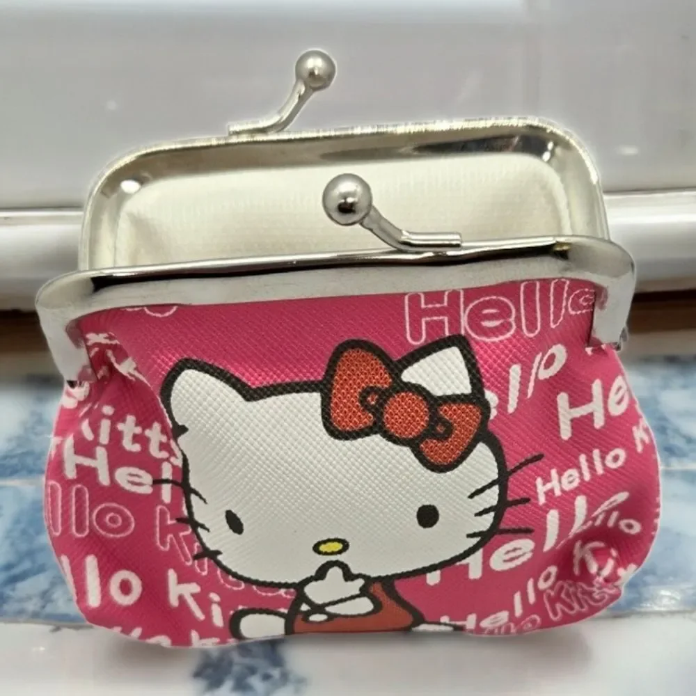 Hello Kitty Hot Pink Coin Pouch Wallet Mini Change Purse PU Leather Kawaii Y2K
